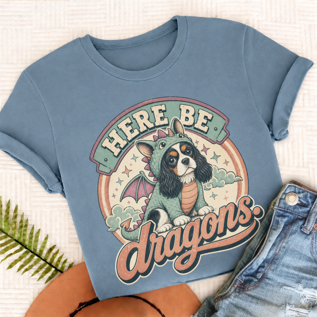 Custom Cavalier King Charles Here Be Dragons Unisex TShirt