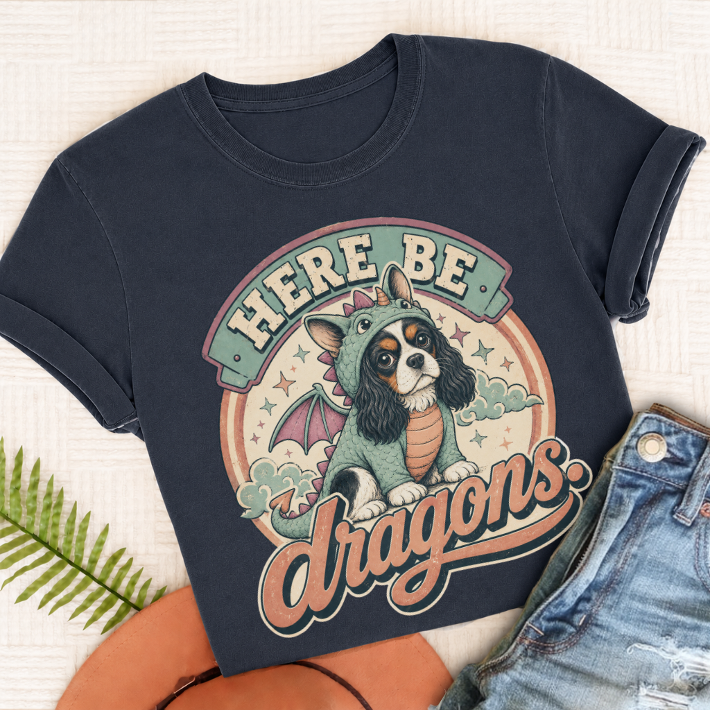 Custom Cavalier King Charles Here Be Dragons Unisex TShirt