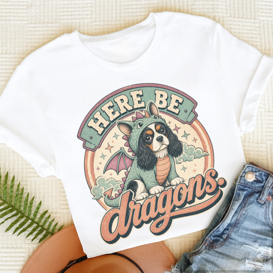 Custom Cavalier King Charles Here Be Dragons Unisex TShirt White