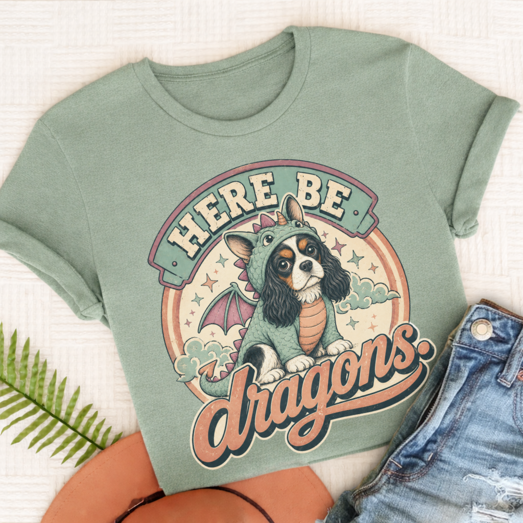 Custom Cavalier King Charles Here Be Dragons Unisex TShirt