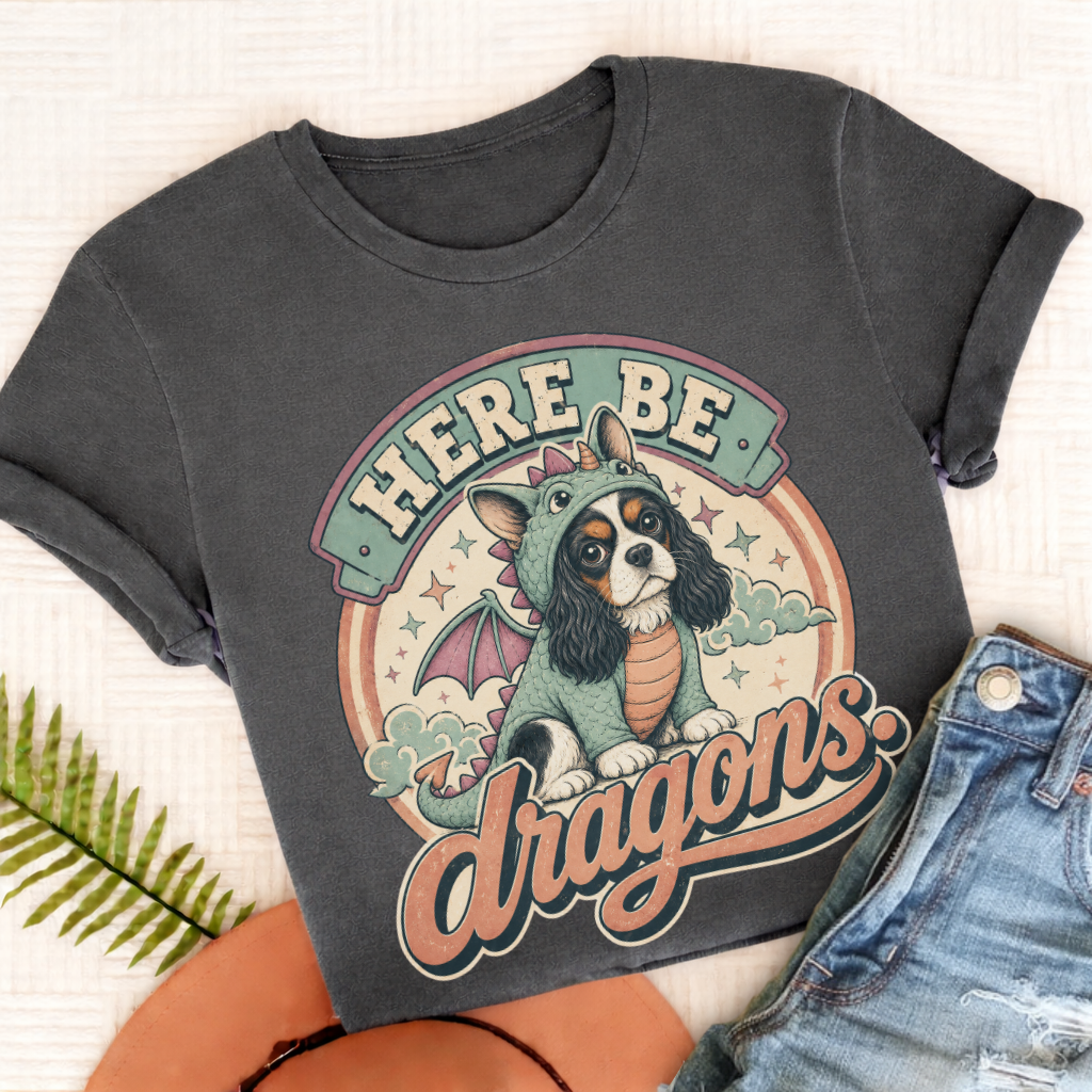 Custom Cavalier King Charles Here Be Dragons Unisex TShirt