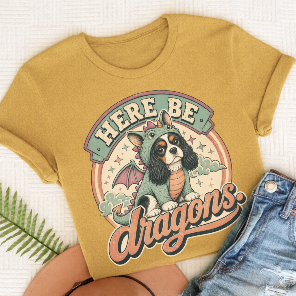 Custom Cavalier King Charles Here Be Dragons Unisex TShirt