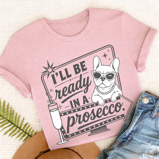 French Bulldog Ready In a Prosecco Unisex TShirt Blossom