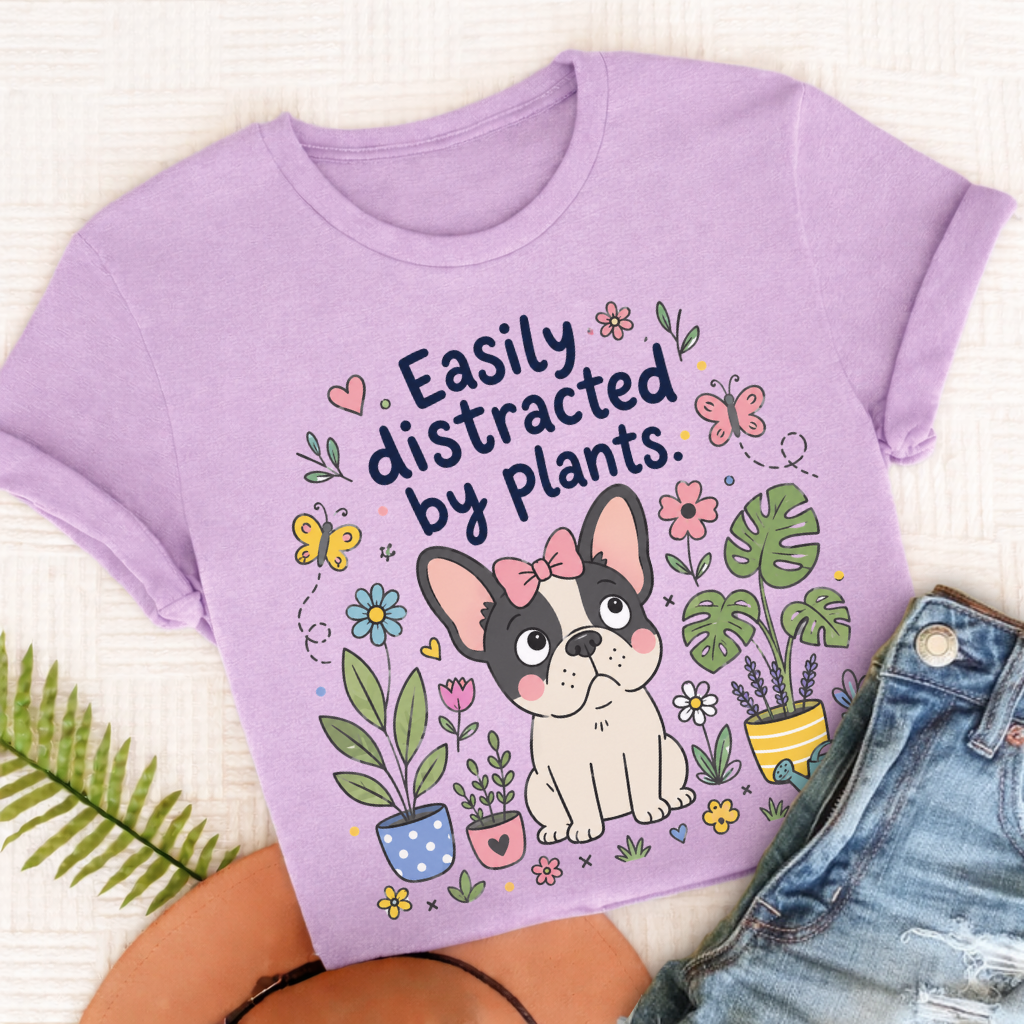 Custom French Bulldog Distracted Garden Unisex TShirt