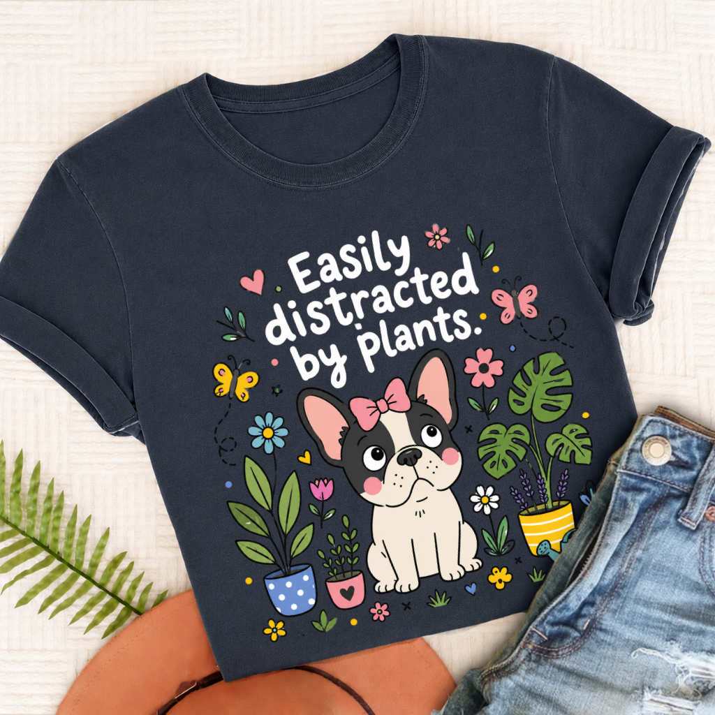 Custom French Bulldog Distracted Garden Unisex TShirt