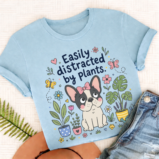 Custom French Bulldog Distracted Garden Unisex TShirt Chambray