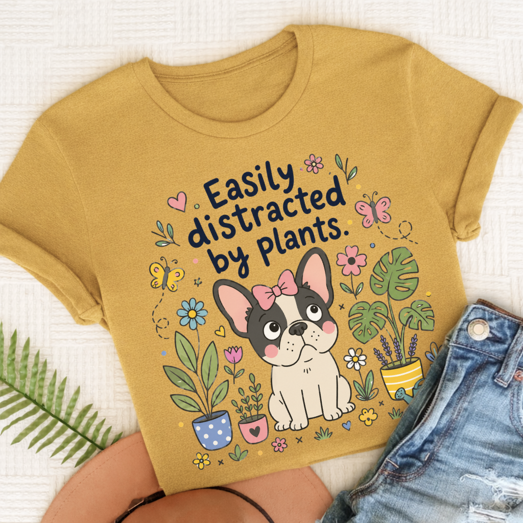 Custom French Bulldog Distracted Garden Unisex TShirt