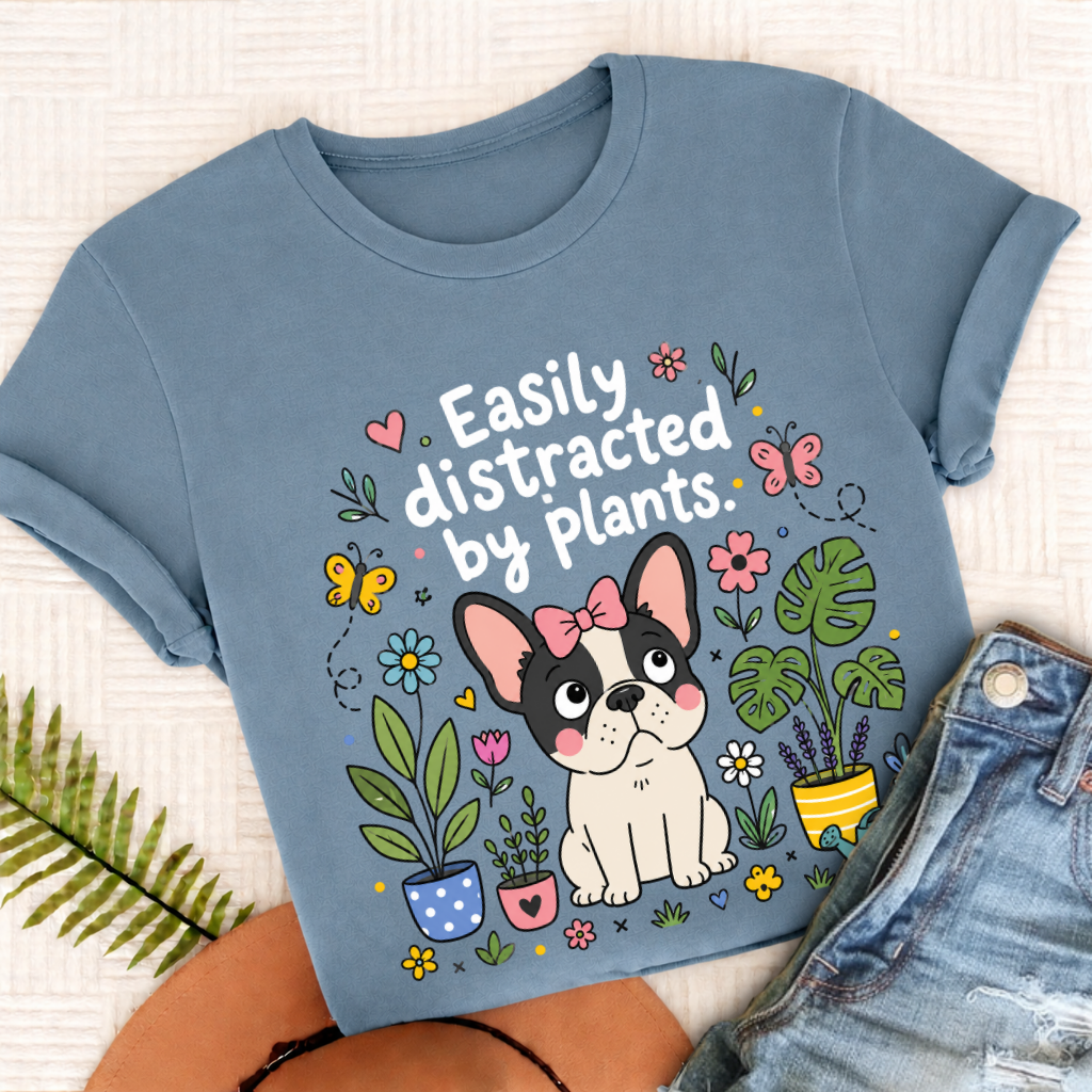 Custom French Bulldog Distracted Garden Unisex TShirt