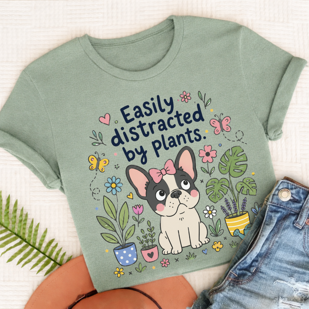 Custom French Bulldog Distracted Garden Unisex TShirt