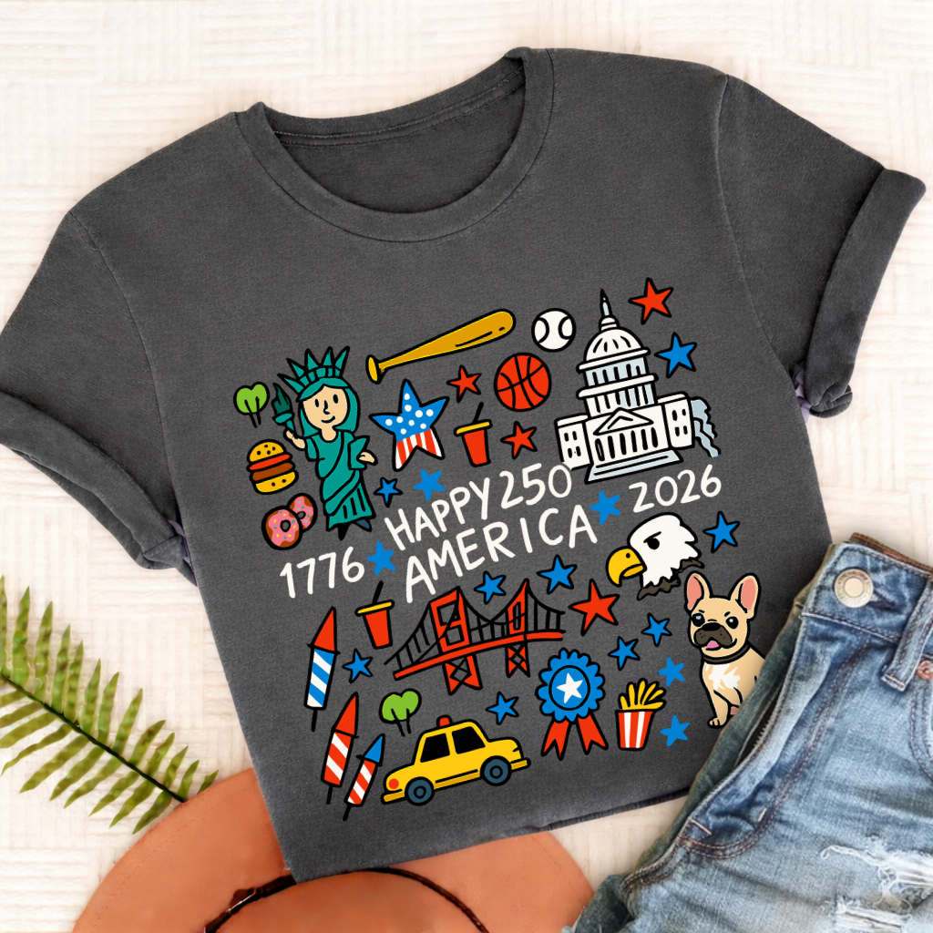 French Bulldog America 250th Anniversary Unisex TShirt Pepper