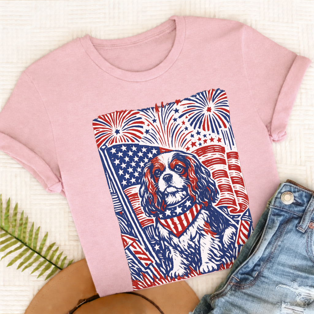 Cavalier Linocut 4th of July USA Unisex TShirt Blossom