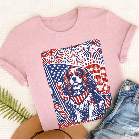 Cavalier Linocut 4th of July USA Unisex TShirt Blossom