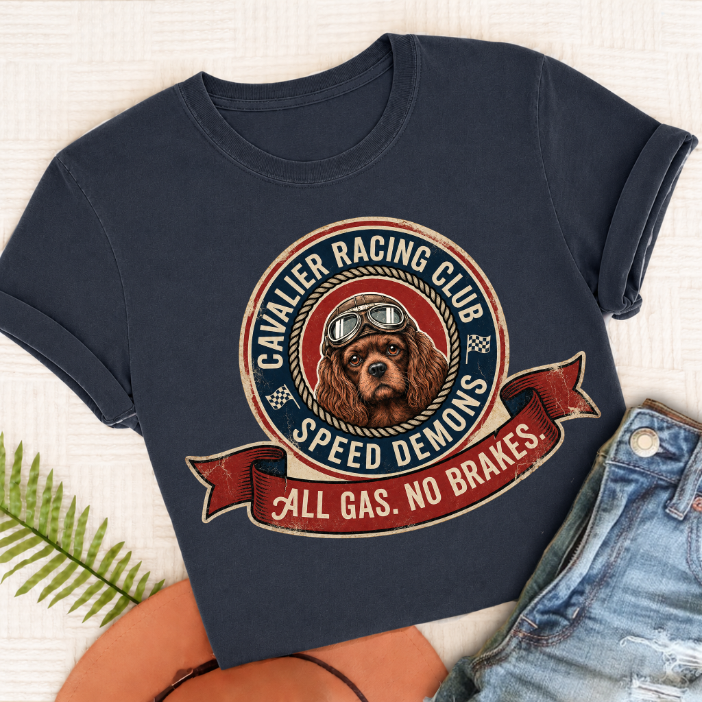 Custom Tricolor Cavalier Racing All Gas Unisex TShirt Navy