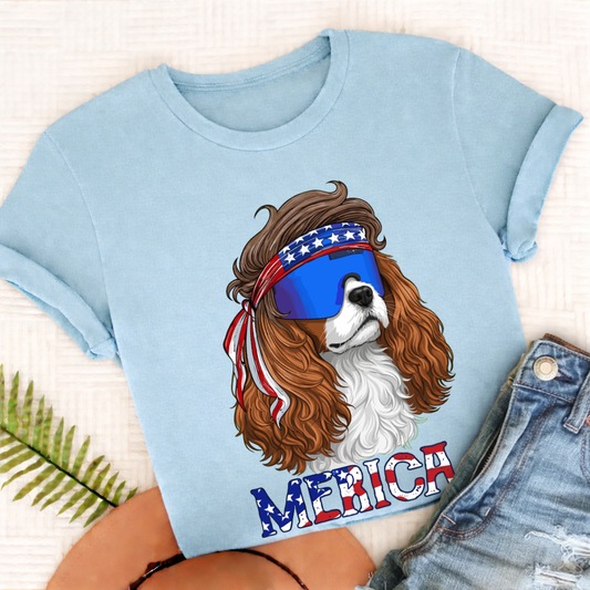 Custom Cavalier Funny Merica USA Unisex Tshirt Chambray