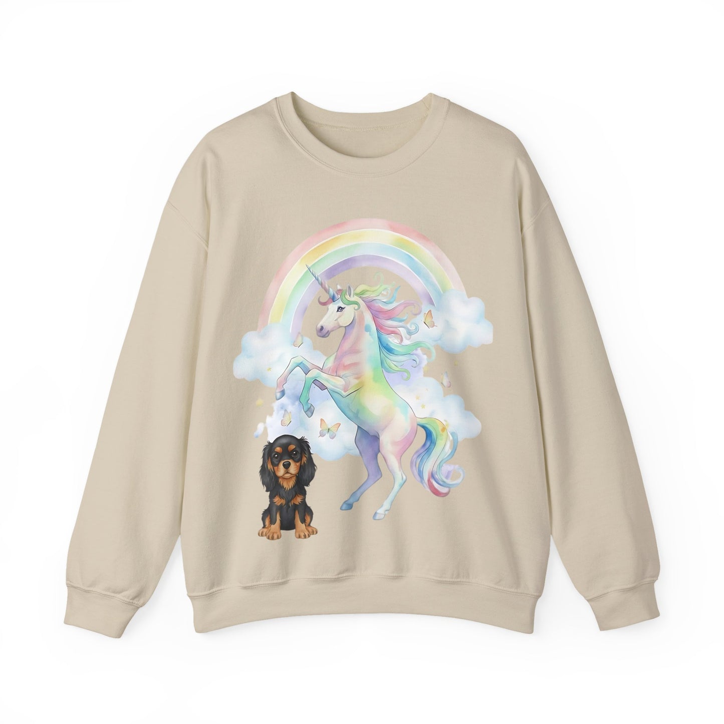 Black Tan Cavalier Watercolor Unicorn Sweatshirt
