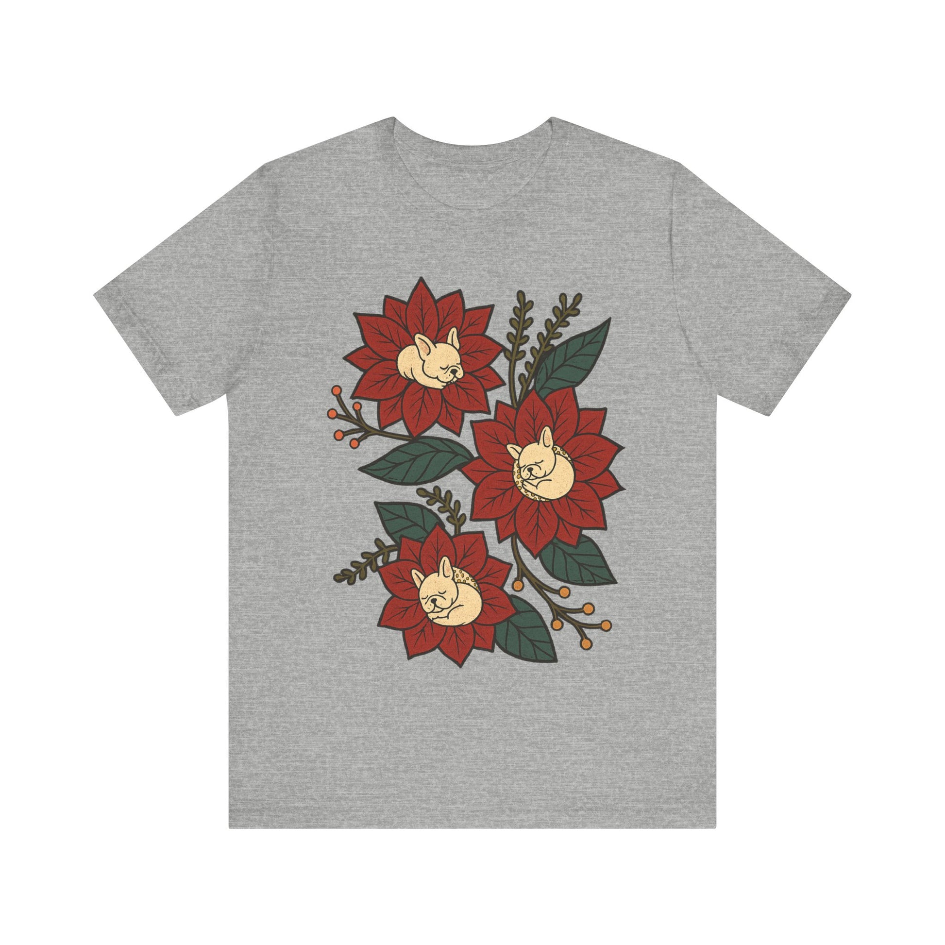 White Frenchie Holiday Flowers Sleeping TShirt