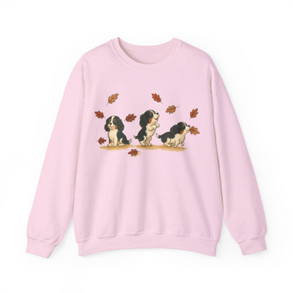 Tricolor Cavalier Chasing Leaves Sweatshirt
