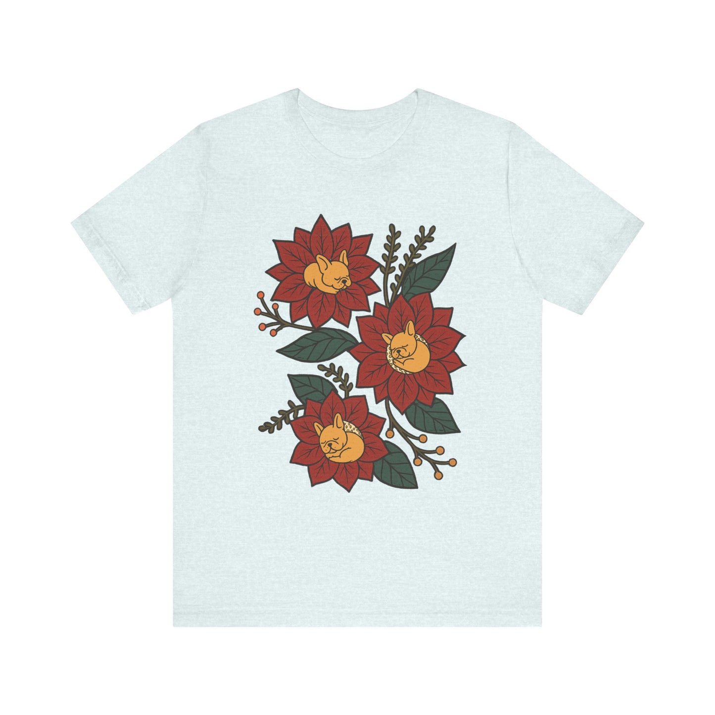 Fawn Frenchie Holiday Flowers Sleeping TShirt
