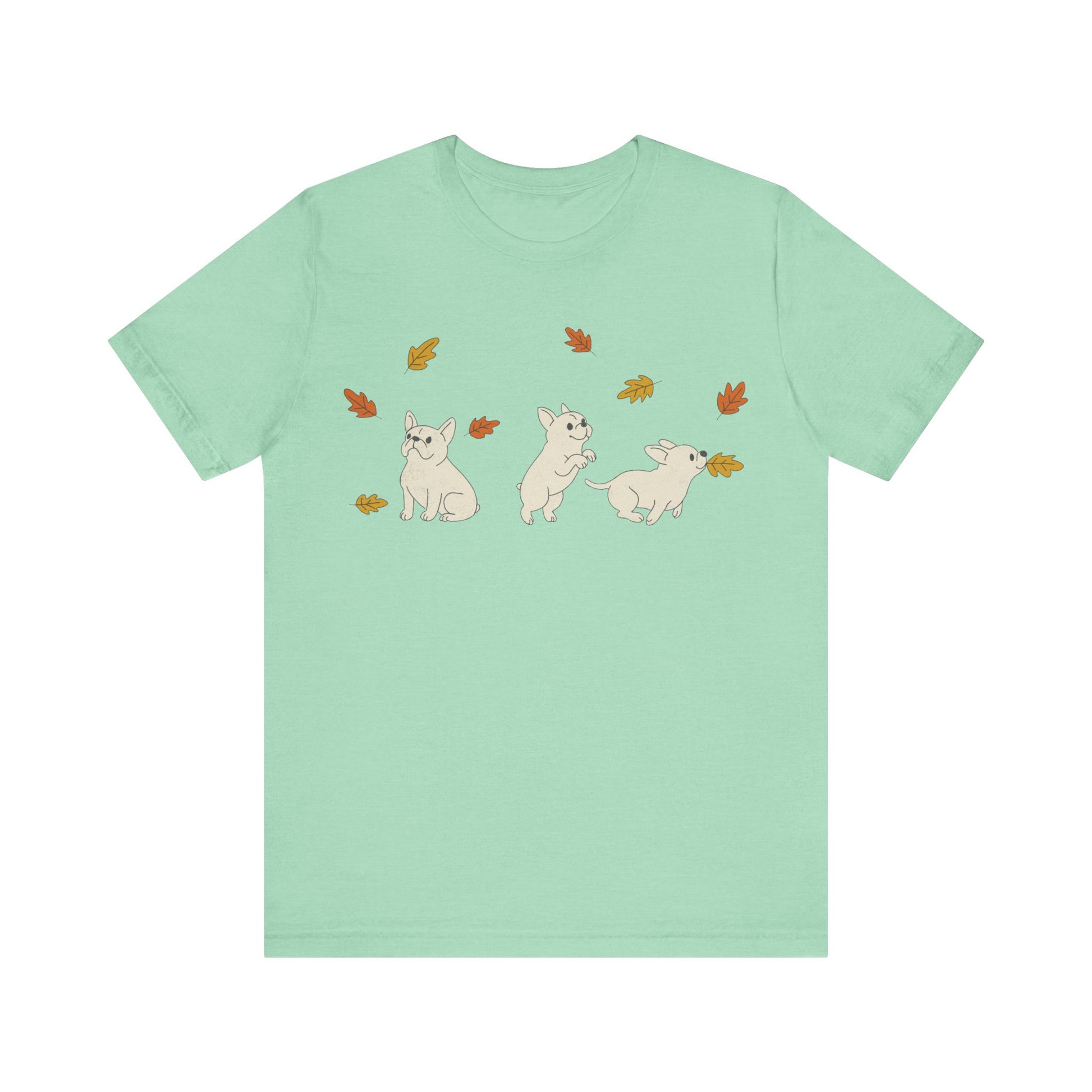White Frenchie Chasing Leaves TShirt