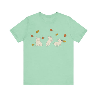White Frenchie Chasing Leaves TShirt