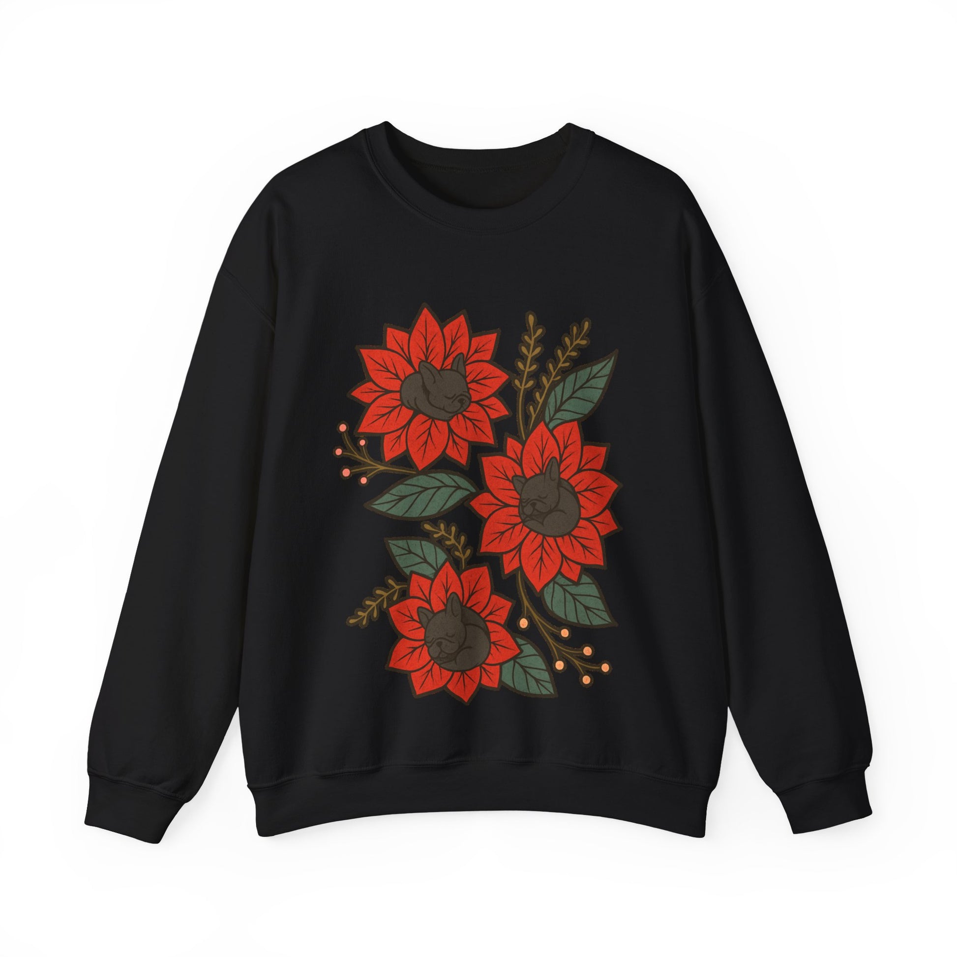 Black Frenchie Christmas Flower Sweatshirt