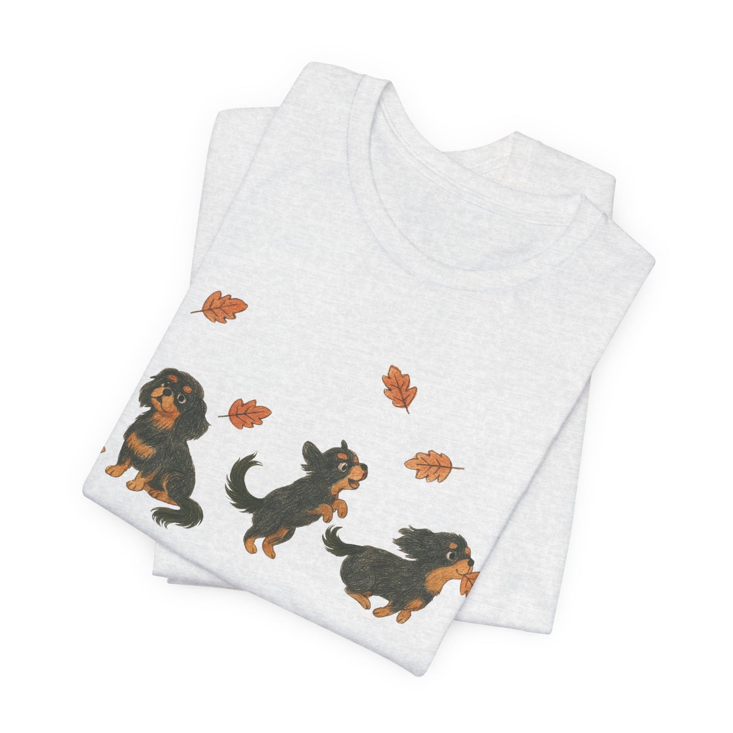 Black Tan Cavalier Chasing Leaves TShirt