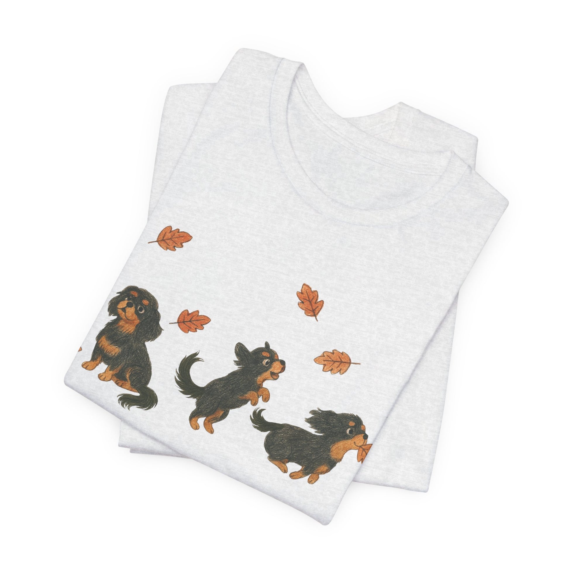 Black Tan Cavalier Chasing Leaves TShirt
