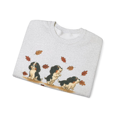 Tricolor Cavalier Chasing Leaves Sweatshirt