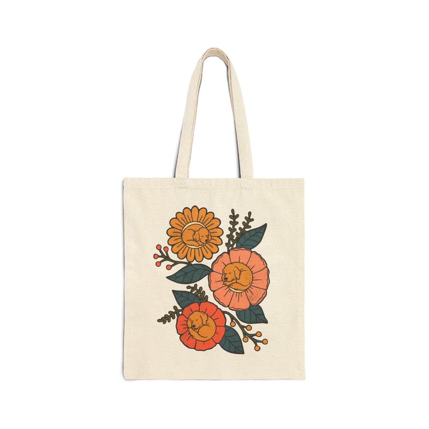 Golden Retriever Sleeping Flowers Tote Bag