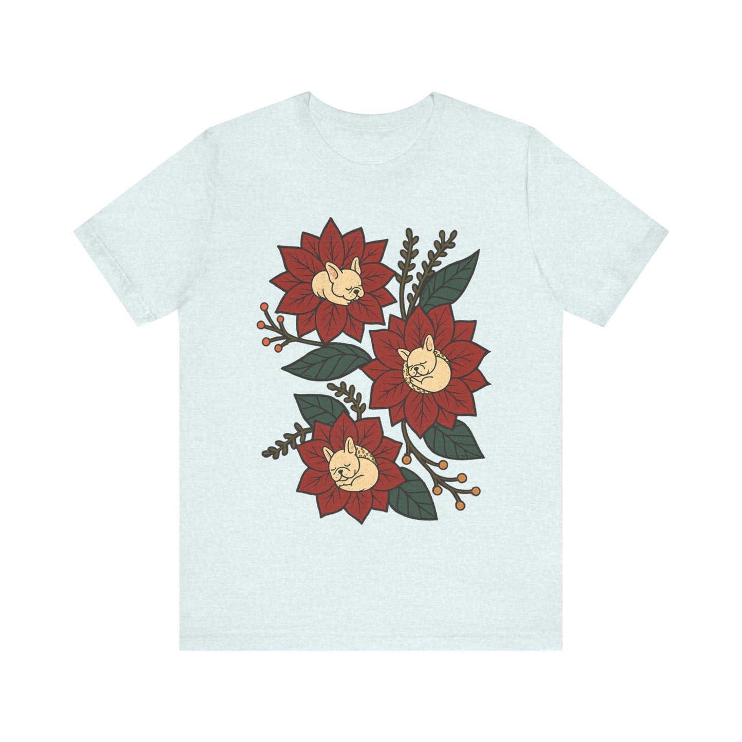 White Frenchie Holiday Flowers Sleeping TShirt