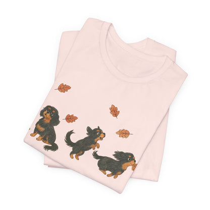 Black Tan Cavalier Chasing Leaves TShirt
