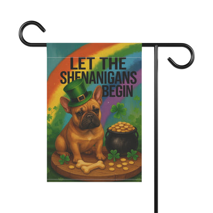 Fawn French Bulldog Saint Patricks Day Garden Flag