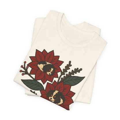 Tricolor Cavalier Holiday Flowers Sleeping TShirt