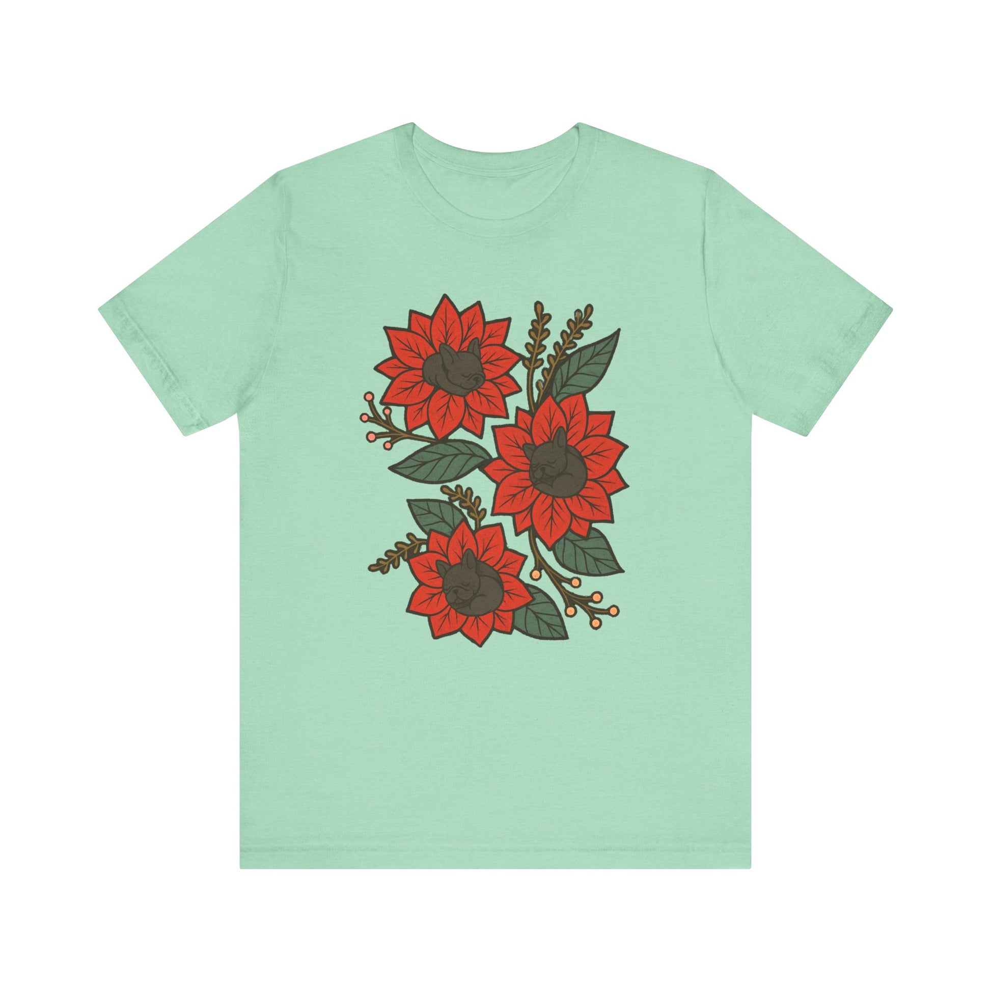 Black Frenchie Holiday Flowers Sleeping TShirt