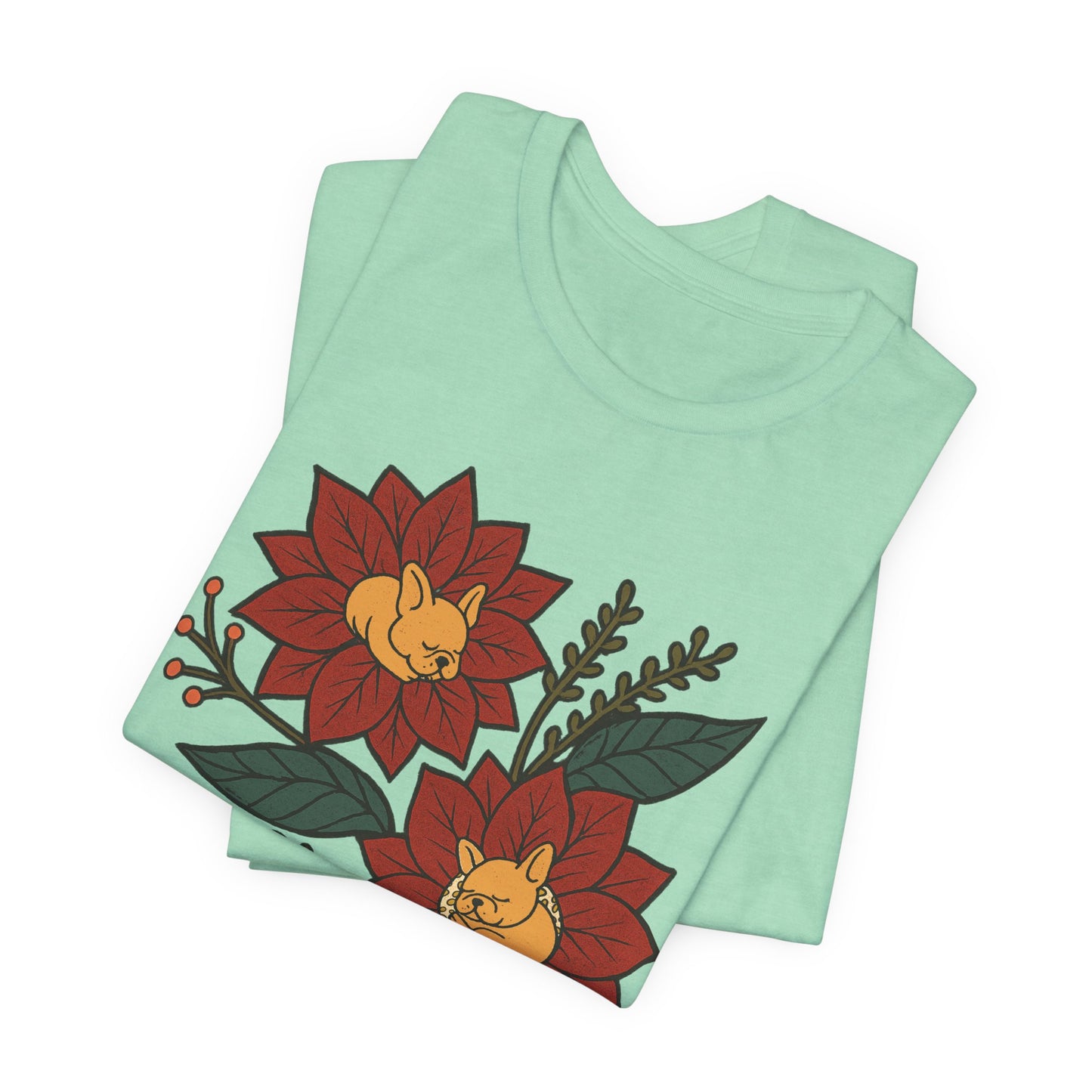 Fawn Frenchie Holiday Flowers Sleeping TShirt