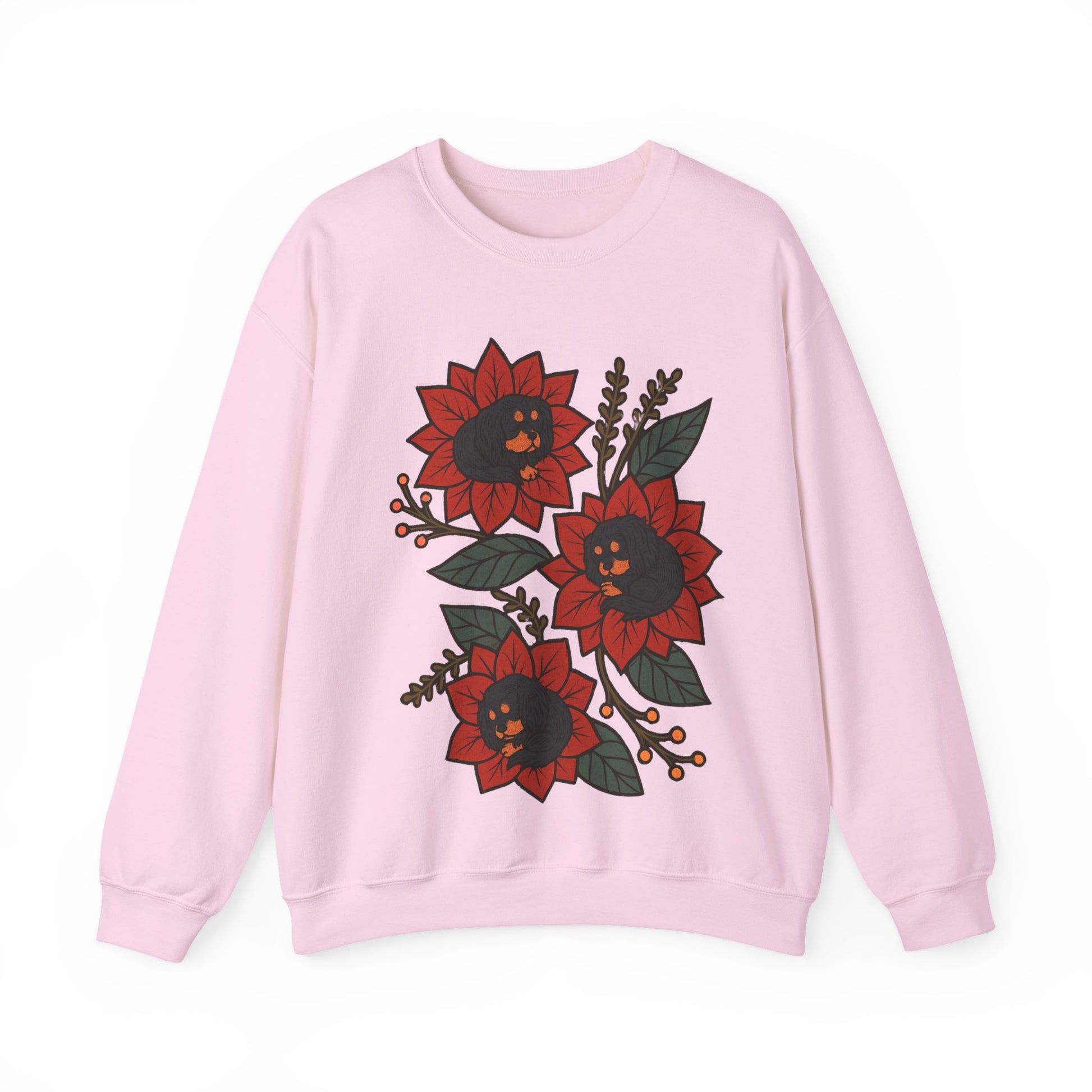 Black Tan Cavalier Christmas Flower Sweatshirt