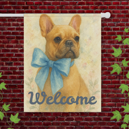 Fawn French Bulldog Blue Coquette Garden Flag