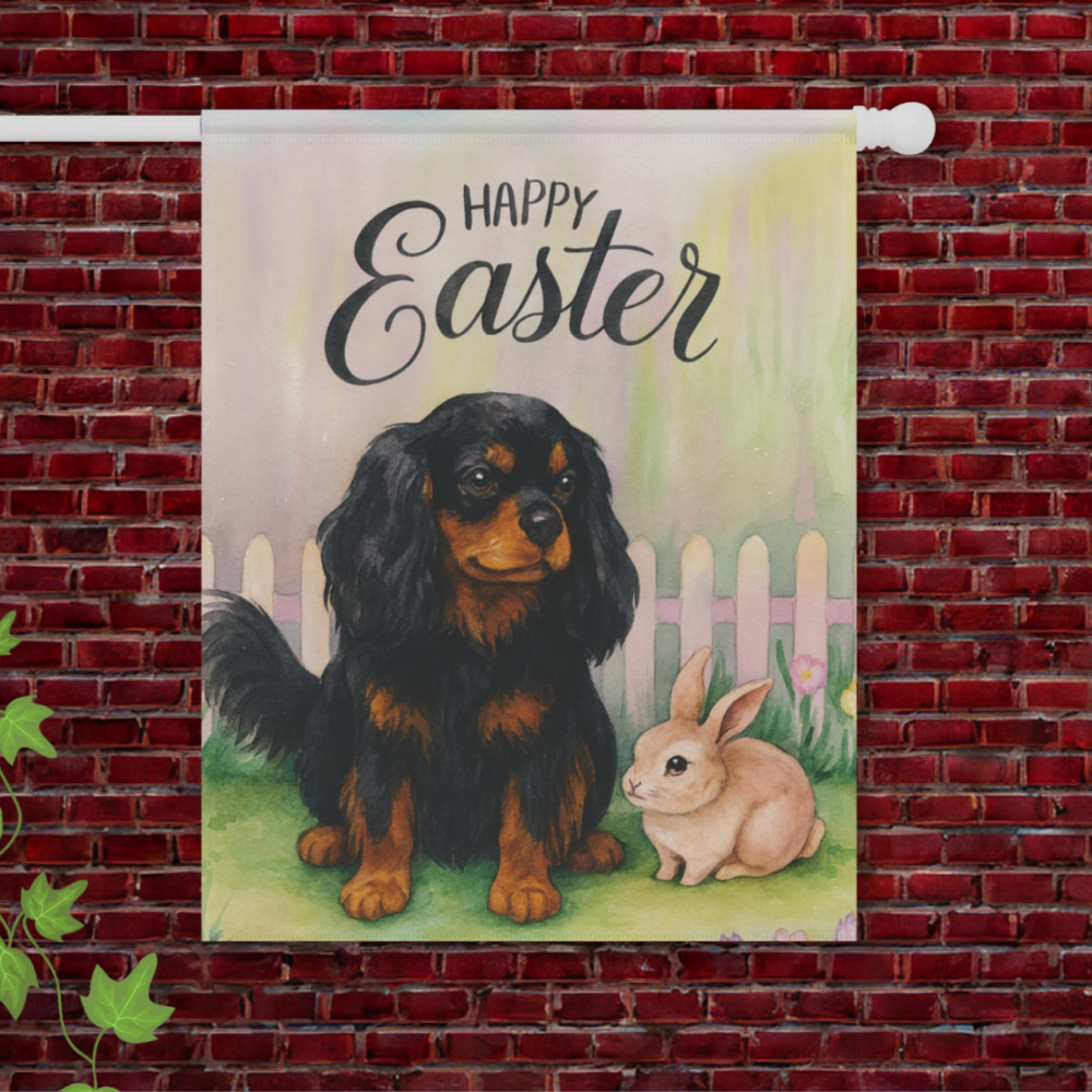 Black Tan Cavalier Easter Garden Flag
