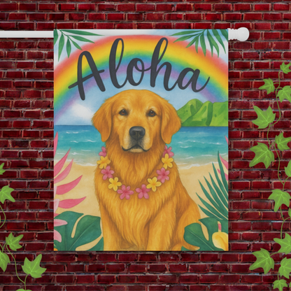 Golden Retriever Aloha Luau Garden Flag