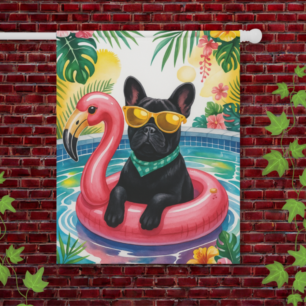Black French Bulldog Pool Garden Flag