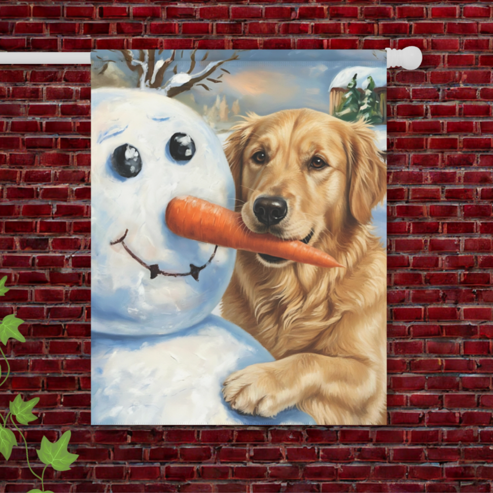 Golden Retriever Snowman Garden Flag 24.5'' × 32''