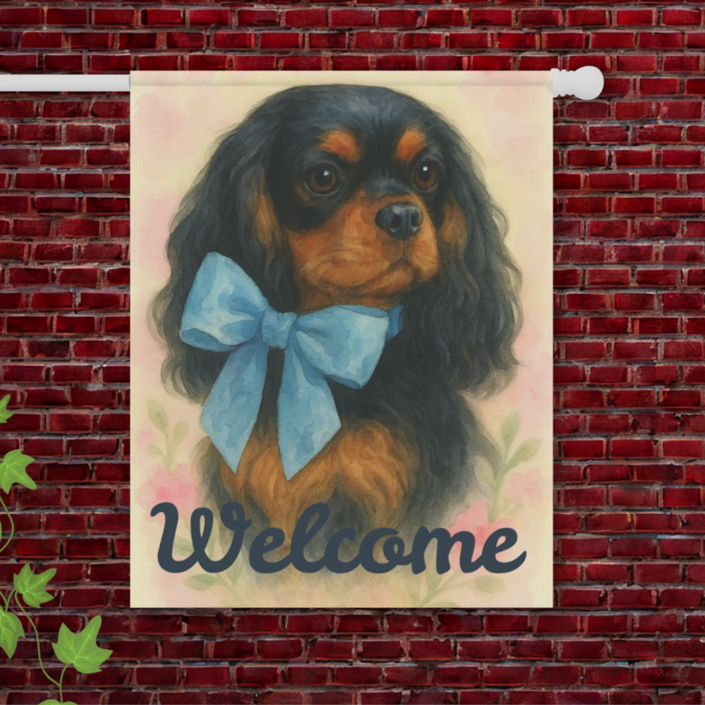 Black and Tan Cavalier Blue Coquette Garden Flag
