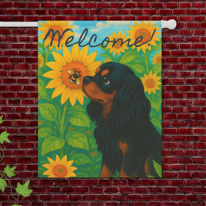 Black and Tan Cavalier Sunflower Garden Flag