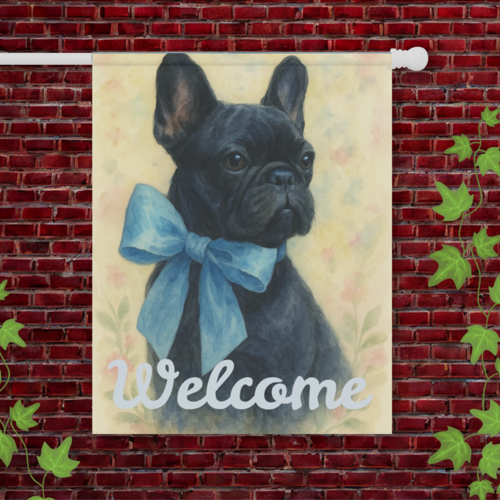 Black French Bulldog Blue Coquette Garden Flag