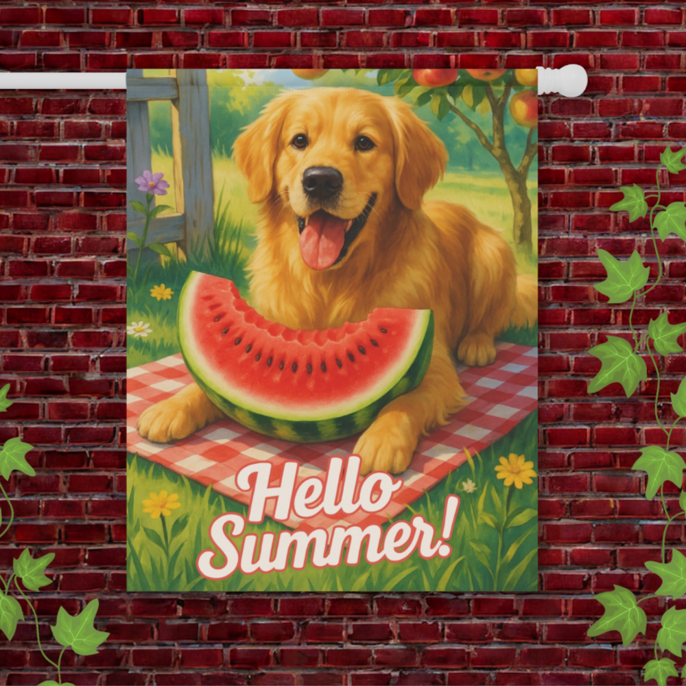 Golden Retriever Watermelon Garden Flag