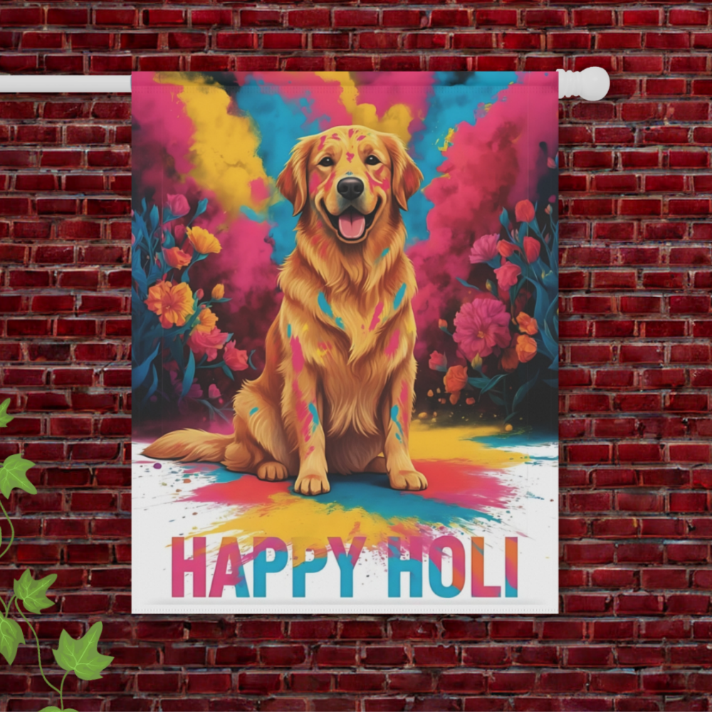 Golden Retriever Holi Festival Garden Flag 24.5'' × 32''