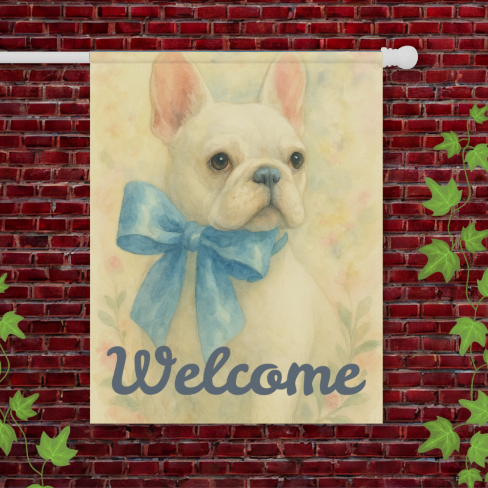 White French Bulldog Blue Coquette Garden Flag