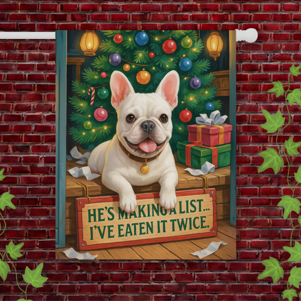 White French Bulldog Funny Christmas Flag