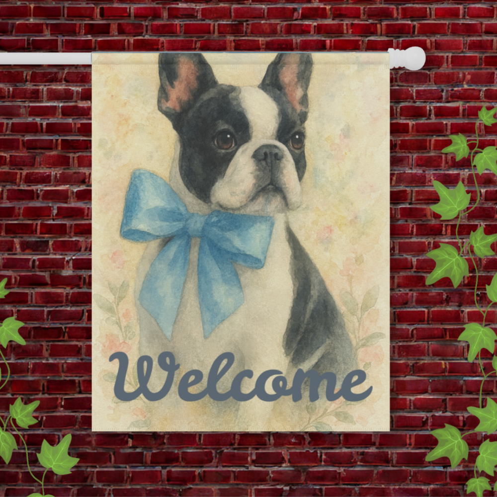 Piebald French Bulldog Blue Coquette Garden Flag