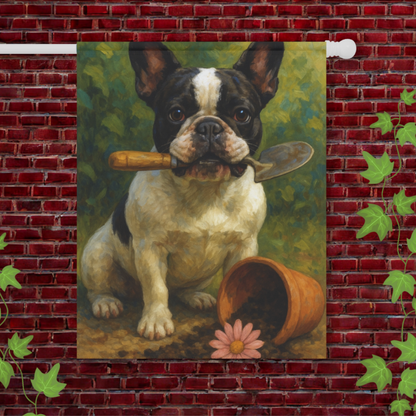 Piebald French Bulldog Little Gardener Garden Flag